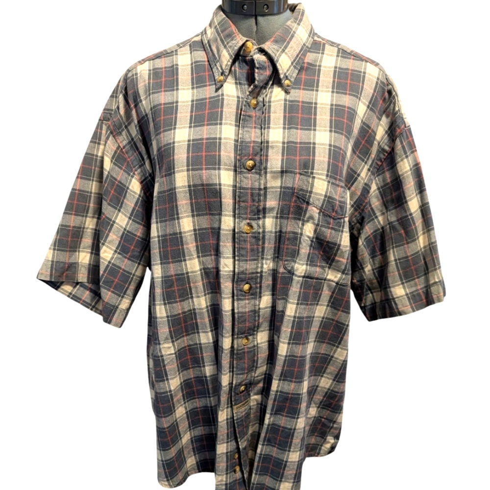 Men's Vintage Y2K Dockers Khaki Wear Cotton Shirt Short‎ Sleeve Button Up Top